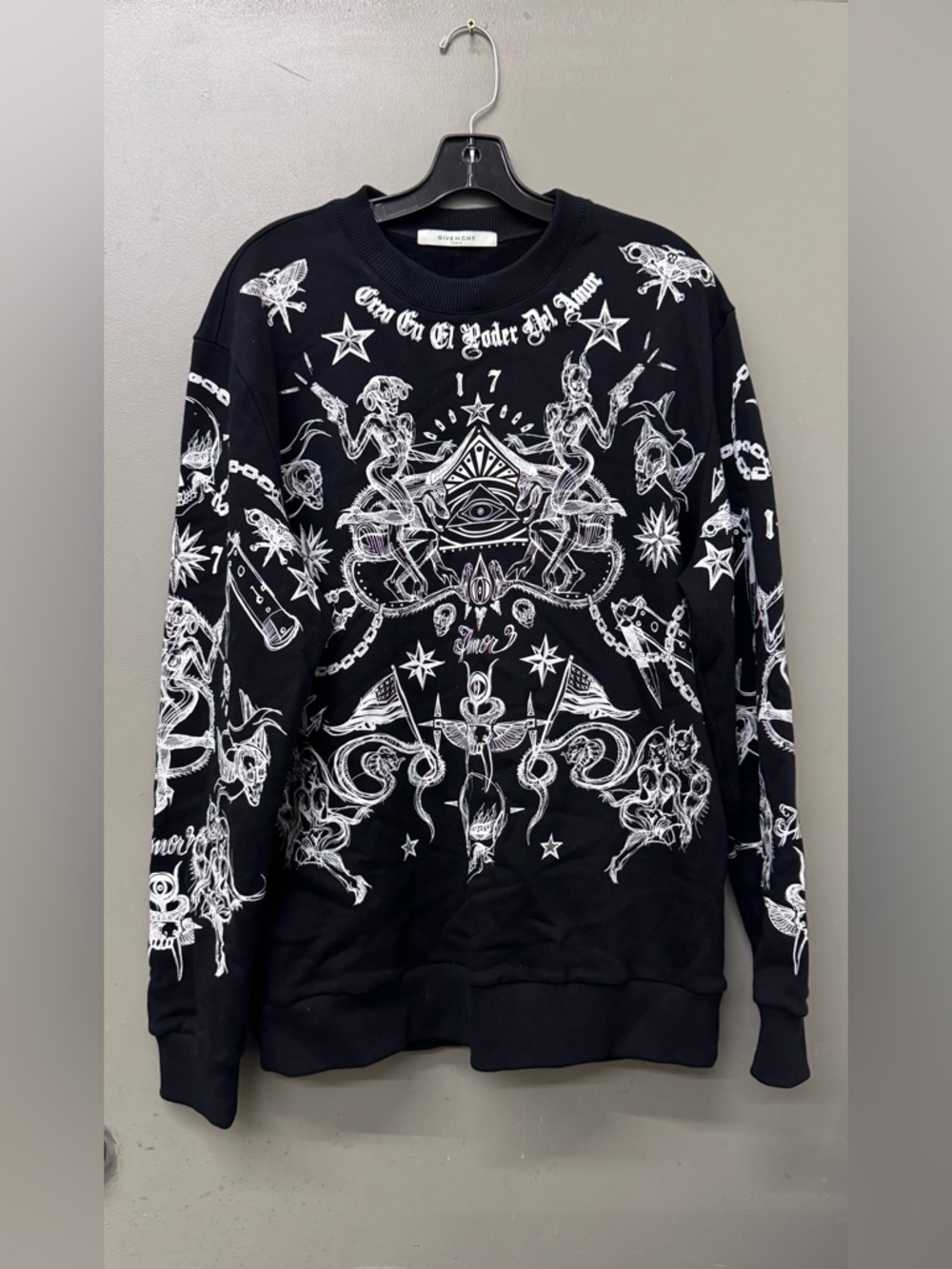 Givenchy Tattoo All Over Sweatshirt Mens Small Black White Graphic Pullover